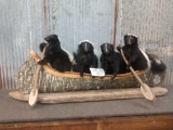 Family Of 4 Skunks In A Birch Bark Canoe