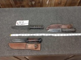 Group Of 3 Vintage Fixed Blade Military Knives