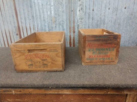 2 Vintage Wooden Ammo Shipping Boxes