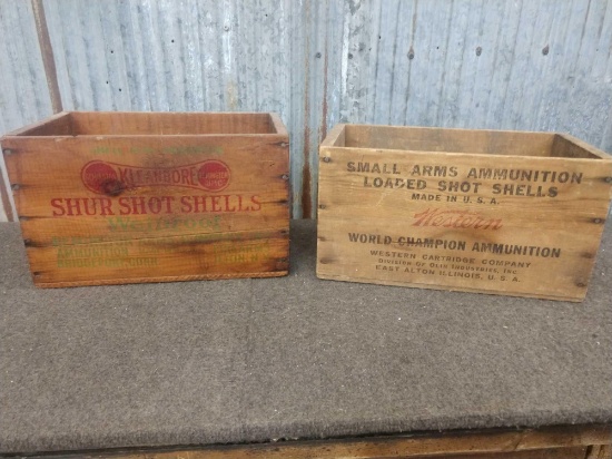 2 Vintage Wooden Ammo Shipping Boxes