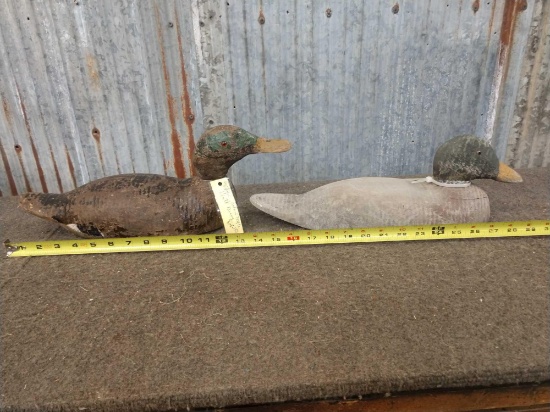 2 Vintage Victor Animal Trap Wooden Duck Decoys