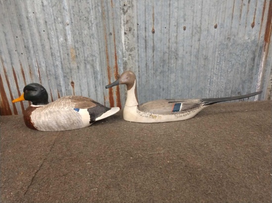 2 Folk Art Wooden Duck Decoys