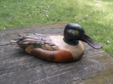 Hand Carved Wood Duck Decoy Signed By Artist Tom Taber