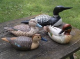 4 Hand Carved Wooden Duck Decoys Artist Signed