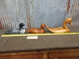 3 Hand Carved Wooden Duck Decoys