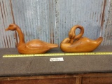 2 Hand Carved Wooden Swan Decoys