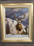 Original Oil On Canvas Painting Mule Deer With Double Drops