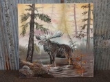Oil On Canvas Painting Moose