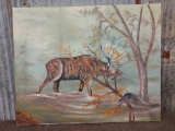Oil On Canvas Painting Moose