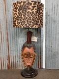 African Wooden Mask End Table Lamp