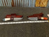 2 Damascus Fixed Blade Knives
