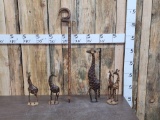 5 African Hand Carved Wooden Giraffe Pieces