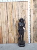 Hand Carved African Wooden Statue Woman With Dog
