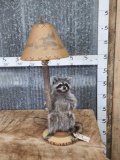 Raccoon End Table Lamp Taxidermy