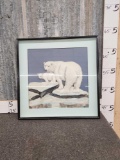 Vintage Chinese Feather Art Display Polar Bears