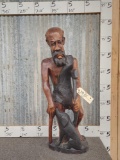 Hand Carved African Wooden Statue Man With Dog