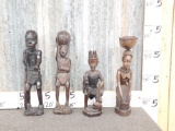 4 Hand Carved African Statues