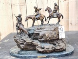 Indian Scouting Party Bronze Sculpture By Davies