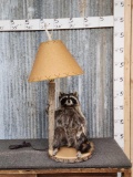 Raccoon End Table Lamp Taxidermy