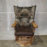 4 Post Hickory Swivel Glider w/ Upholstered Cushion Peters Cabin Pattern