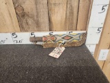 Vintage Fixed Blade Knife In Rawhide Spotted Sheath