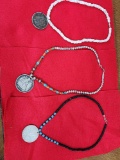 3 Native American Style Silver Dollar Necklaces
