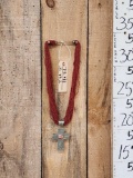 Native American Coral Seed Beaded Santo Domingo Necklas With Silver Cross Pendant