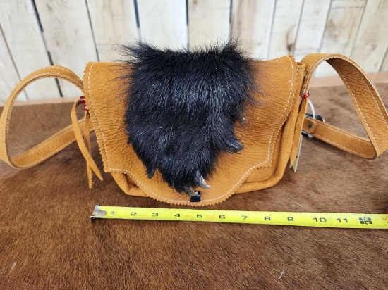 Native American Style Buckskin & Black Bear Paw Purse