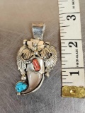 Navajo Sterling Silver Black Bear Claw Necklace Pendant