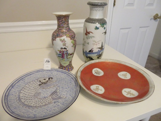 Asian Items, 2 plates and 2 Vases