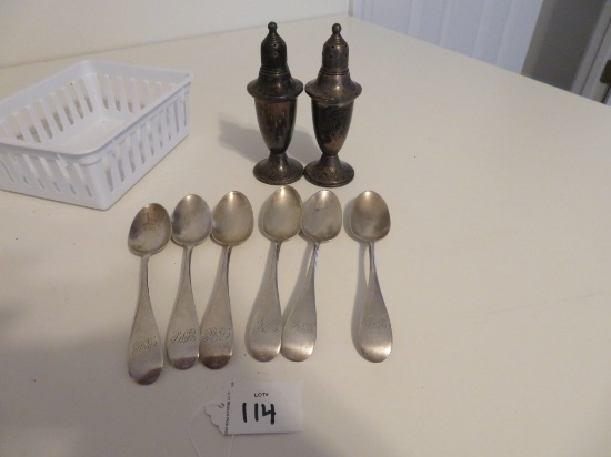 6 inch Sterling Spoons and Weighted Sterling Salt/Pepper