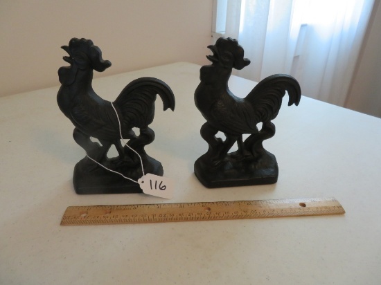 Pair of Cast Iron Rooster Bookends
