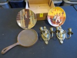 Lot of wall hangings, candle holders, griddle