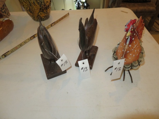 3 Rooster Figurines