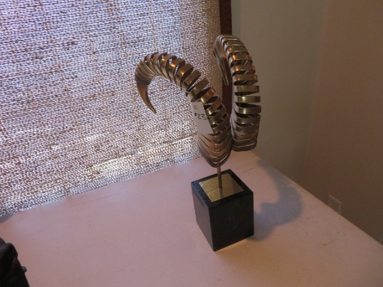 C. Jere Ram's Horn Sculpture on Marble Base