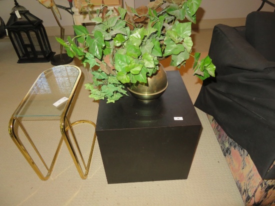 Black cube table and artificial plant