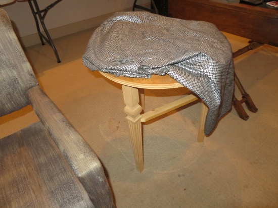 Wood table w/  snake skin look cloth cover