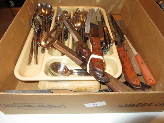 Box lot of flatware and knives