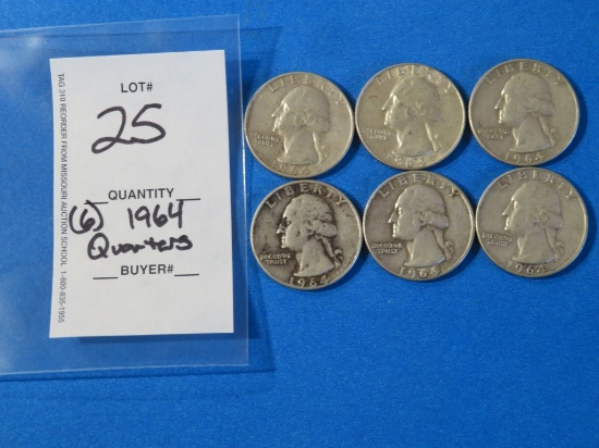 SIX 1964 Silver Quarters