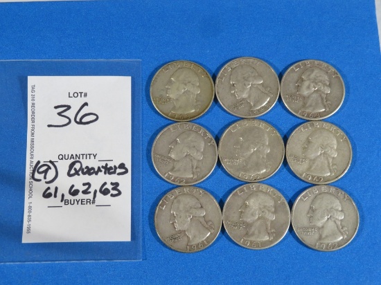 NINE Silver Quarters 61,62,63