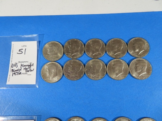 TEN Kennedy Half Dollars 1976 Bicentennial