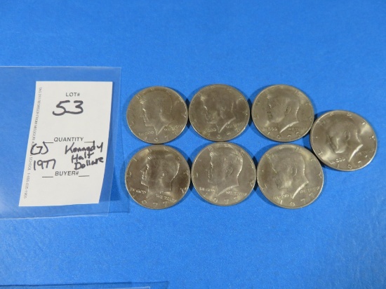 SEVEN Kennedy Half Dollars 1977