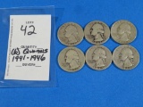 SIX Silver Quarters 1941-1946