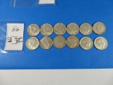 TWELVE Kennedy Half Dollars 1964