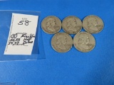FIVE Franklin Silver Half Dollars 52, 53, 54, 57