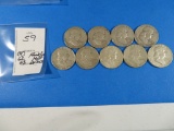 NINE Franklin Silver Half Dollars 62, 63