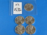 FIVE 1991 Silver Eagle Coins