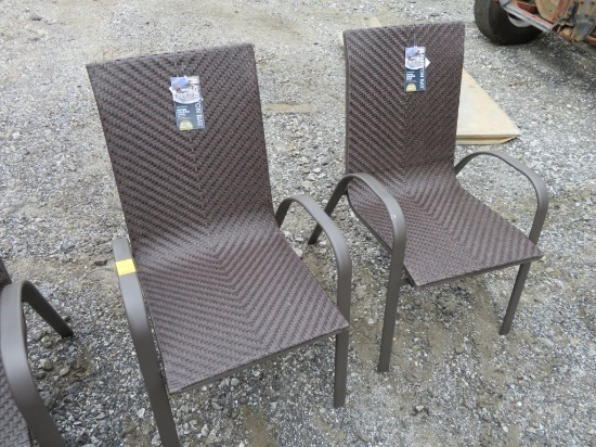 Two Hampton Bay Woven Stacking Chairs