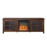 70 in. Dark Walnut Composite TV Stand w/ Fireplace