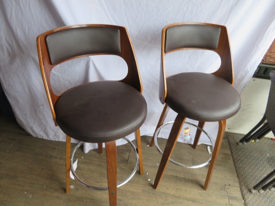 2 Cecina Walnut and Brown Faux Leather Bar Stools
